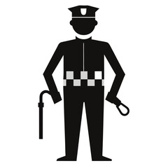Black silhouette of a police officer with a baton white
