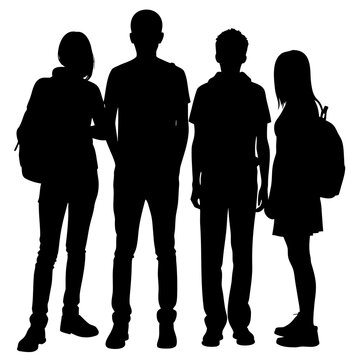 Four young people standing together silhouette four people