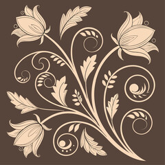 Seamless floral pattern with decorative vintage flower, leaf, and swirl elements