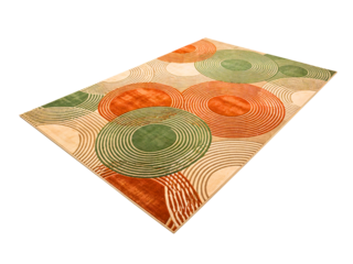 Modern area rug with colorful circular pattern
