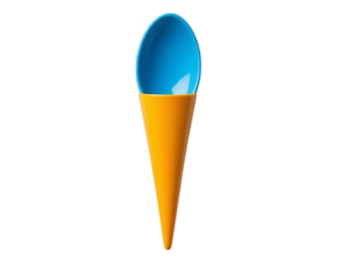 Ice cream cone spoon. Creative food concept. Blue spoon in a yellow cone. Studio shot.