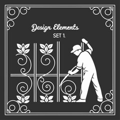 Happy birthday party vector illustration with a man, woman, and boy dancing to music, decorated with retro floral grunge design elements