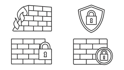 Firewall shield and lock icons security protection
