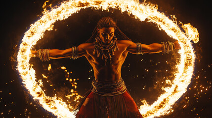 Performer showcases impressive fire dancing skills during festival at night in vibrant atmosphere with glowing flames