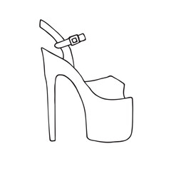 Vector hand drawn sketch doodle outline pole dance shoe isolated on white background