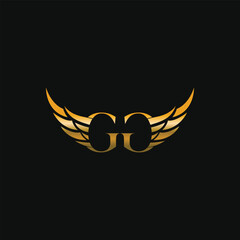 GG letter with golden wings typo