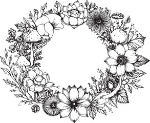 Fototapeta premium Mystic Garden Circle: Floral Fungi Frame