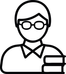 Obraz premium Teacher icon holding book stack in simple line art style