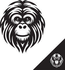 Obraz premium Monkey head vector illustration isolated on white background. Monochrome style.