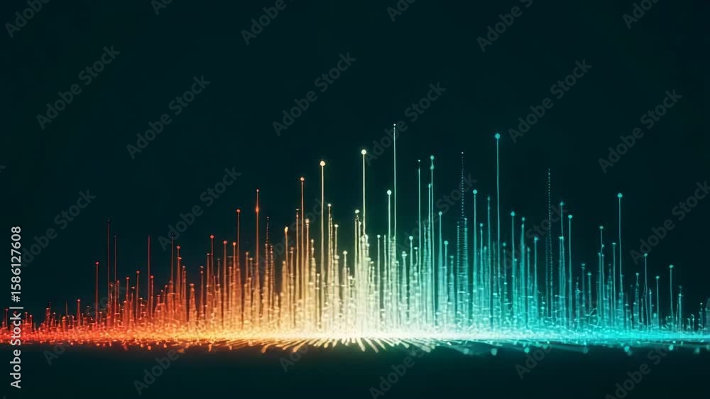 Poster An abstract data visualization with glowing lines and dots representing digital technology and network connections