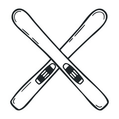 Obraz premium Simple black and white ski illustration: crossed skis, winter sports symbol. Hand drawn vector illustration