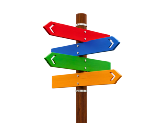Colorful wooden directional signpost on white
