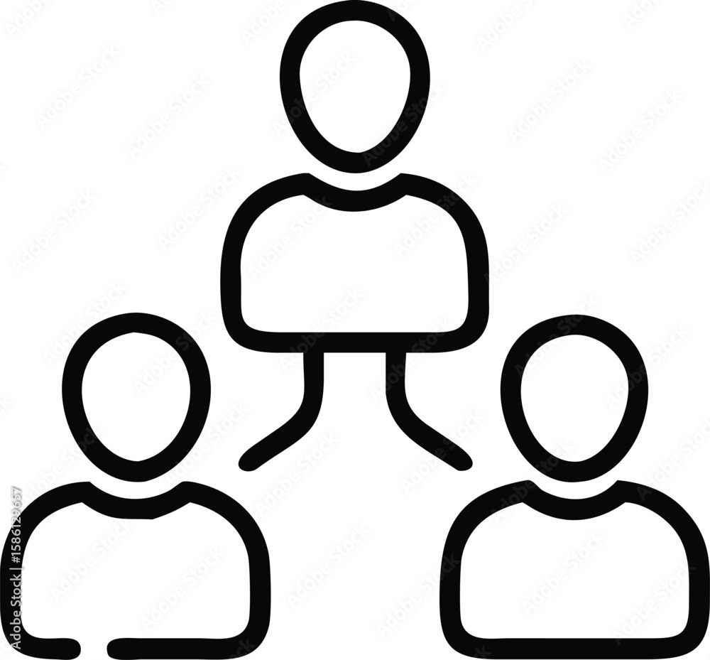 Poster teamwork outline icon illustrating organization chart with leader and subordinates in black vector