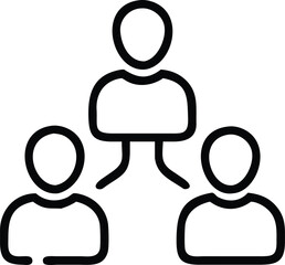 Fototapeta premium Teamwork outline icon illustrating organization chart with leader and subordinates in black vector