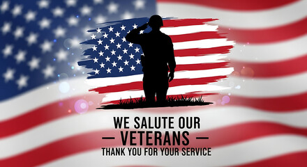 Patriotic Soldier Saluting American Flag