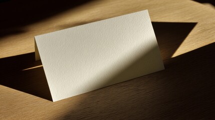 A blank notecard on light wood, embodying simplicity and natural beauty.
