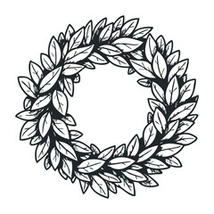 Obraz premium Black and white laurel wreath design with detailed leaf pattern. Hand drawn vector illustration