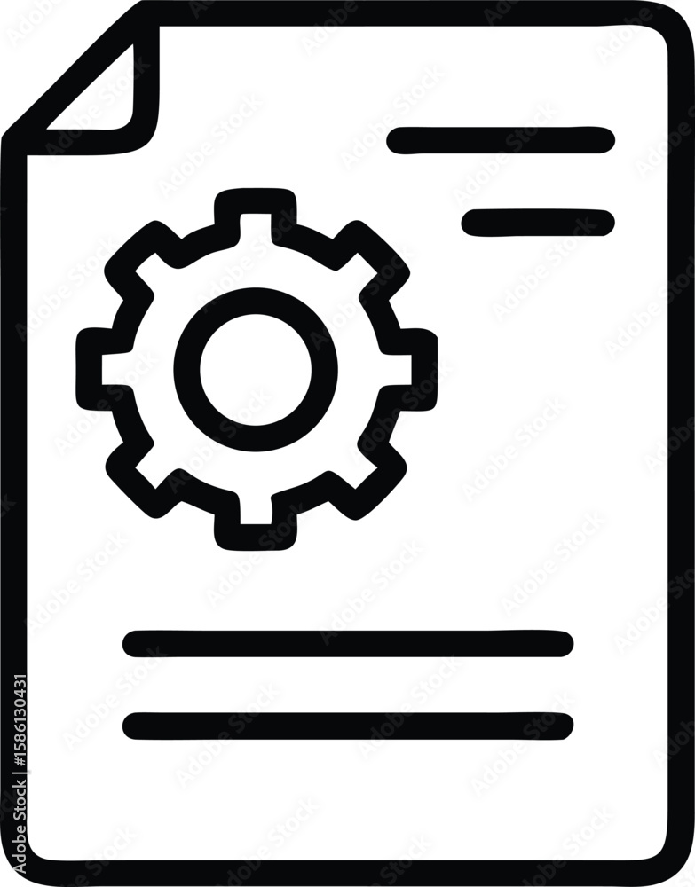 Aufkleber technical document icon with gear outline, machine settings file symbol isolated