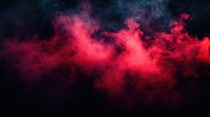 Grunge dark horror black background with bright red mist and smoke for Halloween or gothic themes.