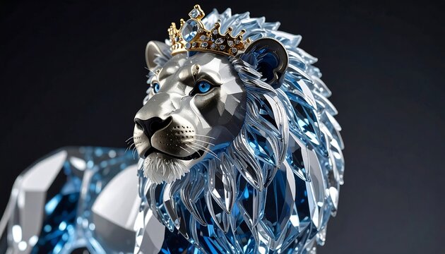 Majestic lion sculpture, crystal-like, regal