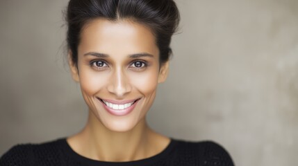 A poised Middle Eastern businesswoman in an elegant hijab smiles against a clean white backdrop.
