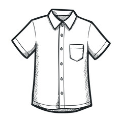 Classic short-sleeve button-up shirt outline with pocket and collar. Hand drawn vector illustration