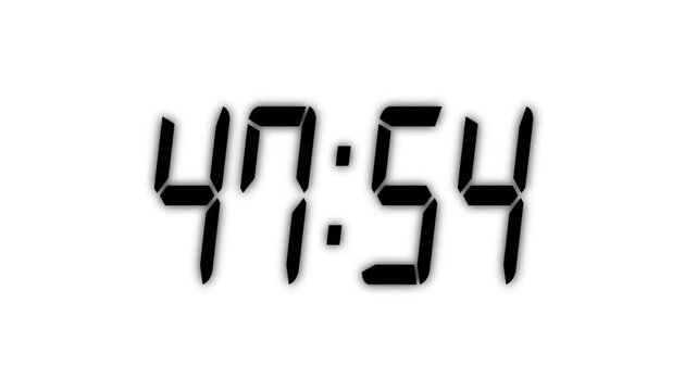 Countdown timer from 48 minute to 47 minute on white background. Digital clock