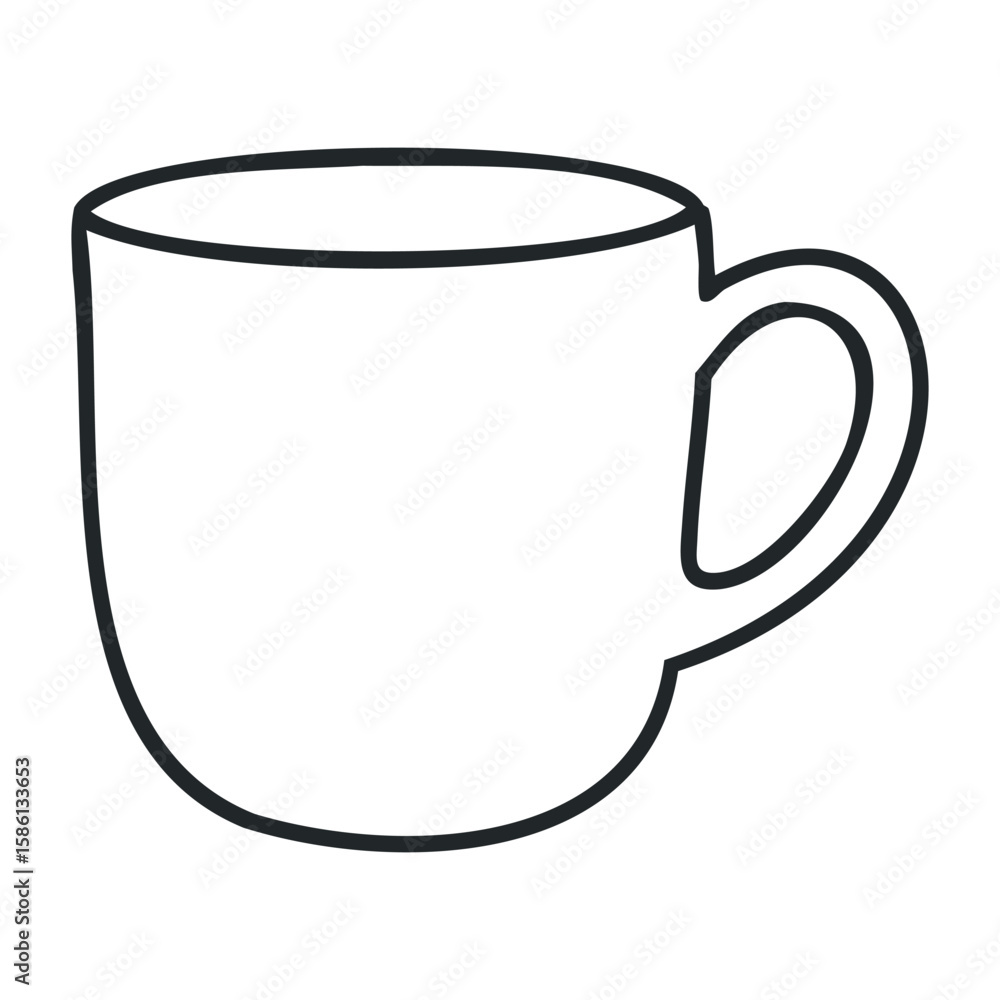 Poster simple black and white line drawing of a mug with handle on white background. outline vector illustr