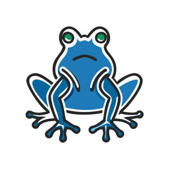Naklejka premium Cartoon blue frog illustration with green eyes in flat design 
