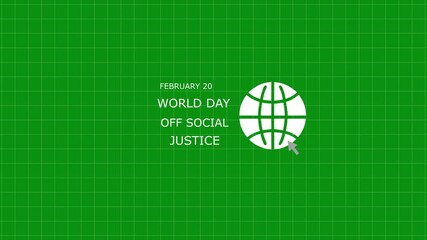 Cursor click the world.20th february world social justice day text with blur effect on green background.