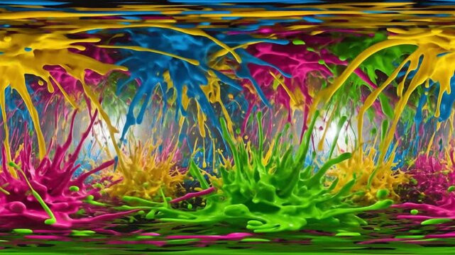 8K wallpaper - Vibrant Multi-Color Paint Explosion Panoramic Background - Dynamic Liquid Splatter Art in 360 Degrees - Powered by Adobe