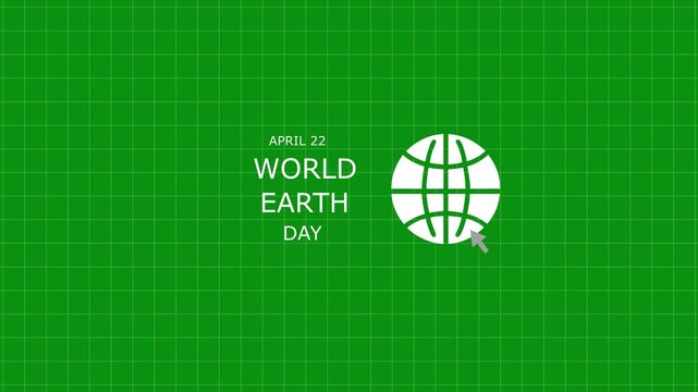 Cursor click the world.22nd april world earth day text with blur effect on green background.
