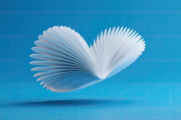 Abstract white heart-like form, layered and curved, on a vibrant blue background