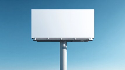 Obraz premium Minimalist Blank White Billboard Signboard on Metal Pole against Clear Blue Sky.