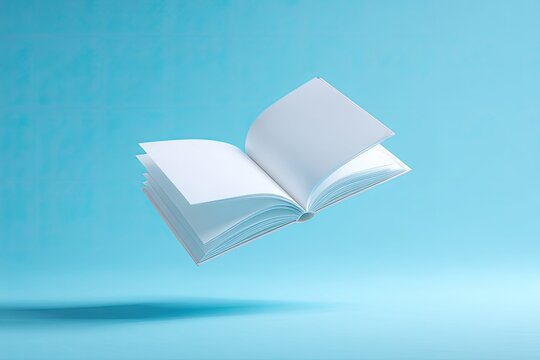 Open book, floating on light teal background