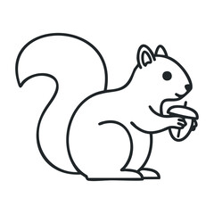 Fototapeta premium Cute cartoon squirrel holding acorn design. Outline vector illustration