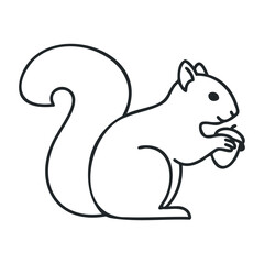 Fototapeta premium Simple outline of a squirrel holding a nut in minimalist drawing style. Outline vector illustration