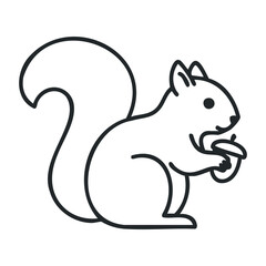 Fototapeta premium Simple black and white squirrel outline holding an acorn. Outline vector illustration