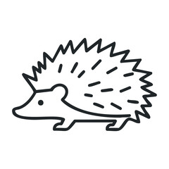 Simple black outline of a hedgehog with spiky quills on white background. Outline vector illustration