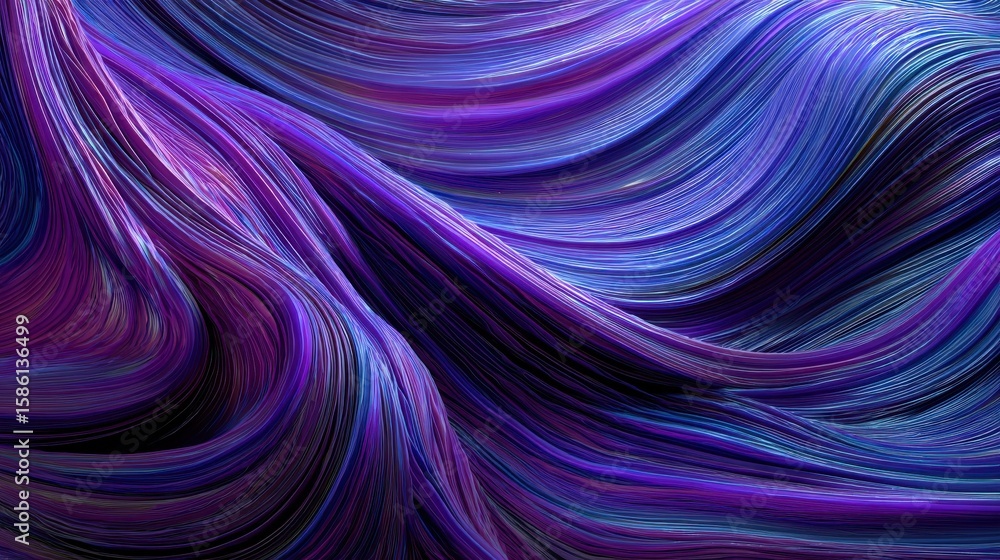 Poster bright purple and blue abstract waves flow dynamically in a seamless cosmic background