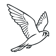 Obraz premium Flying bird outline illustration with detailed wings in flight. Outline vector illustration