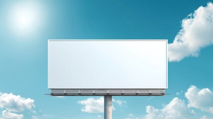 Fototapeta premium Large empty billboard sign in bright blue sky with clouds during daytime.