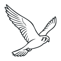 Obraz premium Monochrome outline of a flying falcon with outstretched wings in clear sky. Outline vector illustration