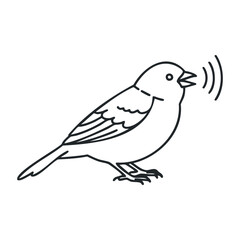 Fototapeta premium Simple black outline of singing bird with musical notes in minimalistic style. Outline vector illustration