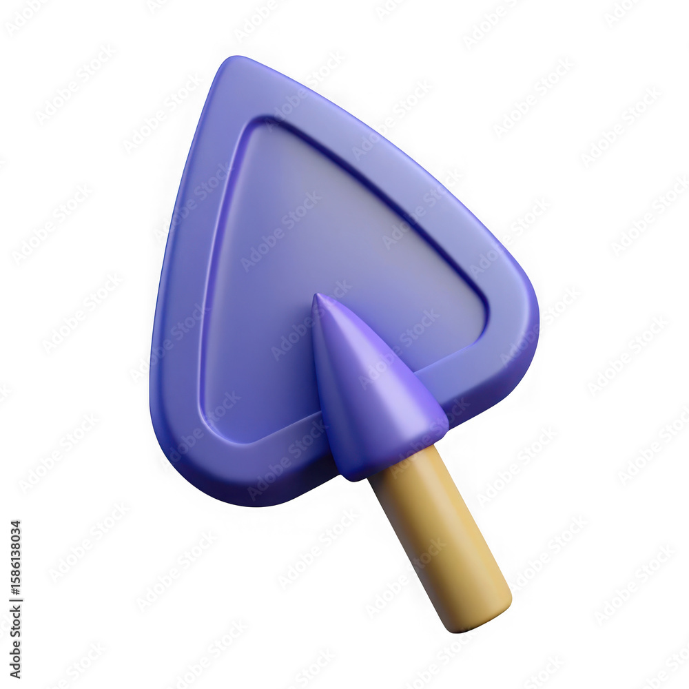 Fototapete stylized 3d rendering of a purple trowel with a yellow handle isolated on transparent background