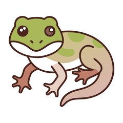 Cute cartoon salamander with green spots and big eyes  