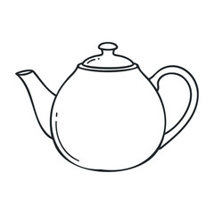 Fototapeta premium Simple black outline of a teapot with lid on a white background. Outline vector illustration