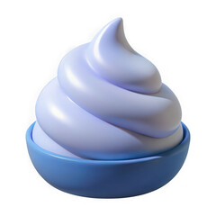 Soft serve ice cream swirl in a blue bowl isolated on transparent background