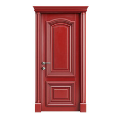 Elegant classic red wooden door isolated on a white background with architectural details