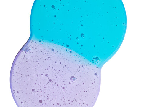 Blue and purple cosmetic gel droplets with texture